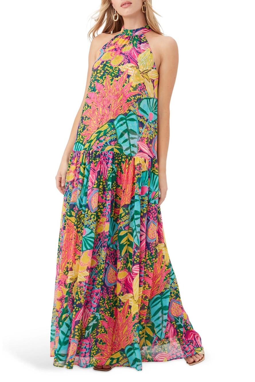 NWT Trina Turk Kissimmee Tropical Floral Halter Maxi Dress Small Resort Vacation